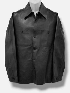 Givenchy Paris Men Black Couture Seam Leather Button Over Jacket Coat Size 50